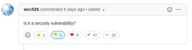 person on github asking publicly if its a vuln